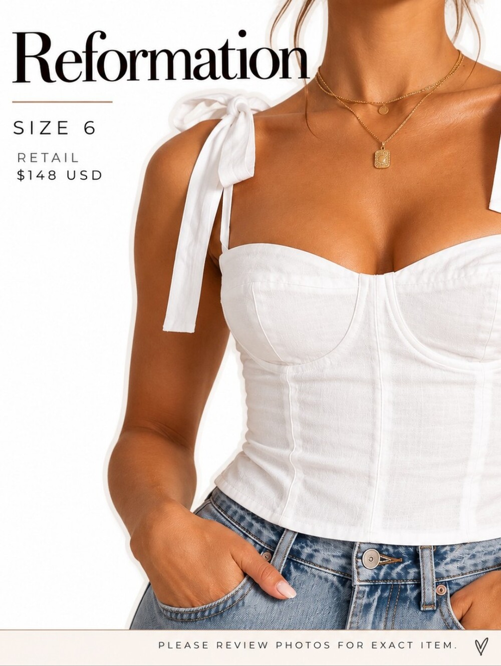 Reformation 100% Corset Top White Tie-Strap Like New NWOT Size 6